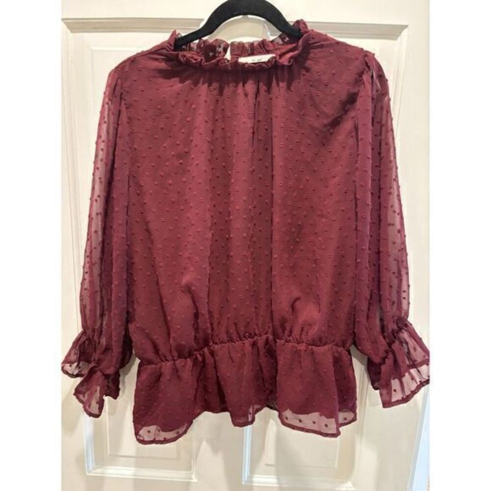 New Francesca's Mi Ami Peplum‎ Dot Burgundy Blouse Sz XL